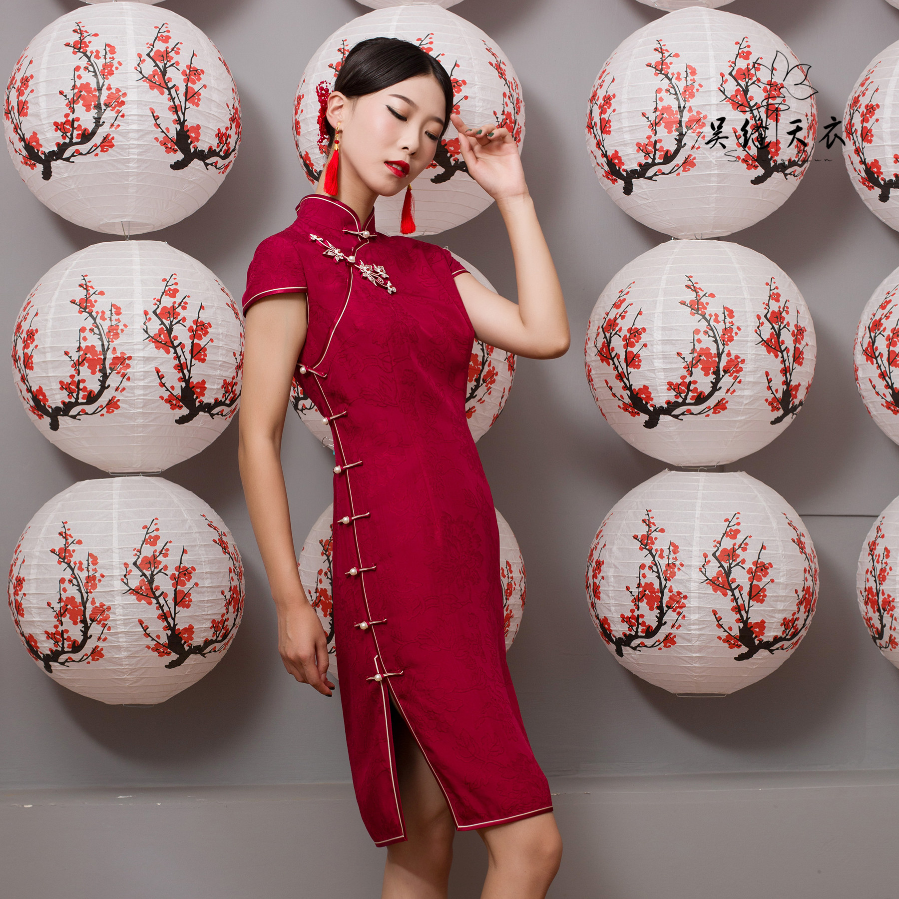 吴缝天衣高端定制手工苏派旗袍短款真襟开叉旗袍