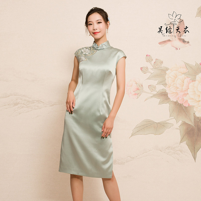 旗袍吴缝天衣高端定制桑蚕蚕丝手工苏派长款旗袍