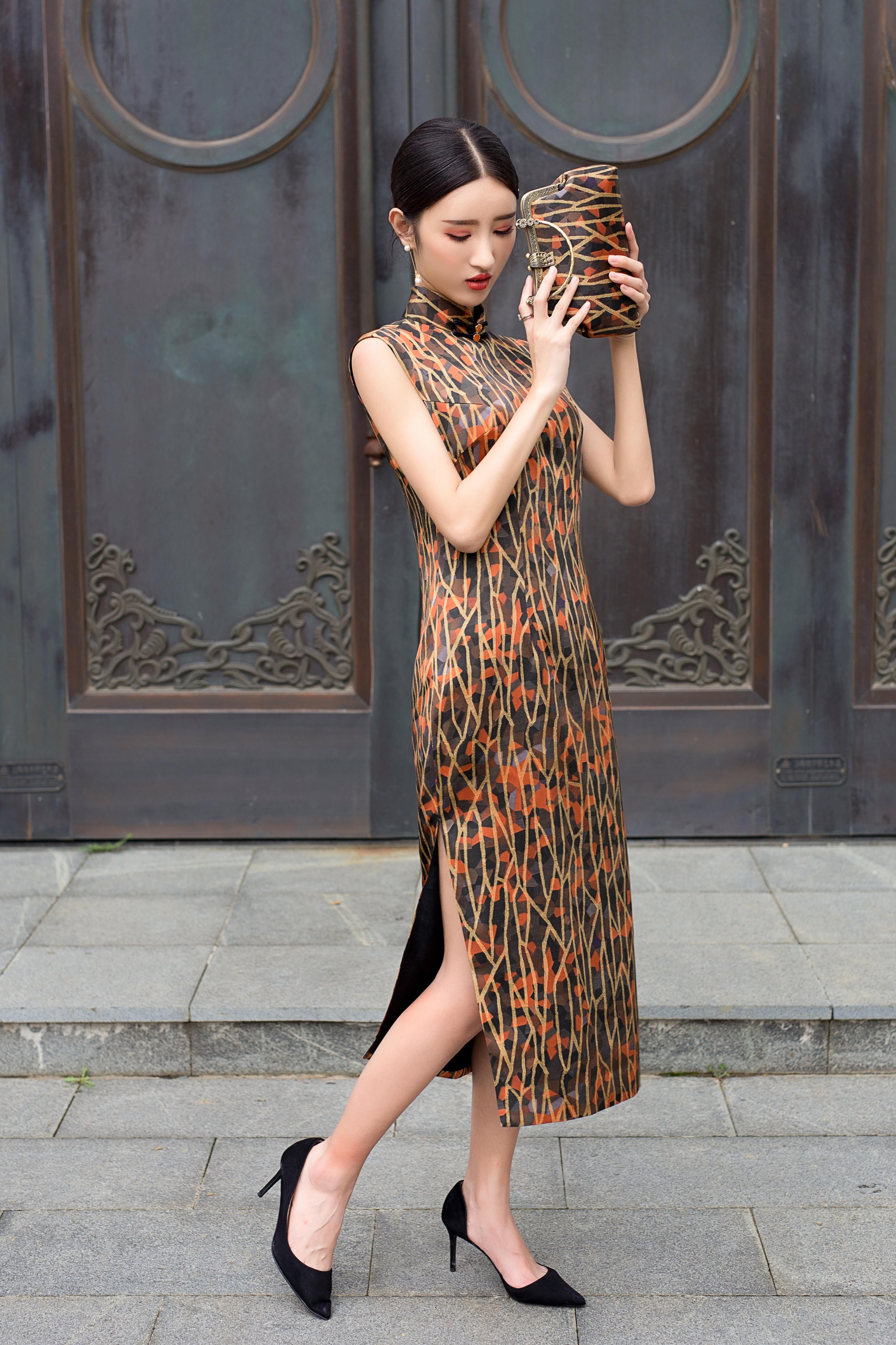 真丝黄金缕香秋季旗袍重磅气质复古手工定制旗袍