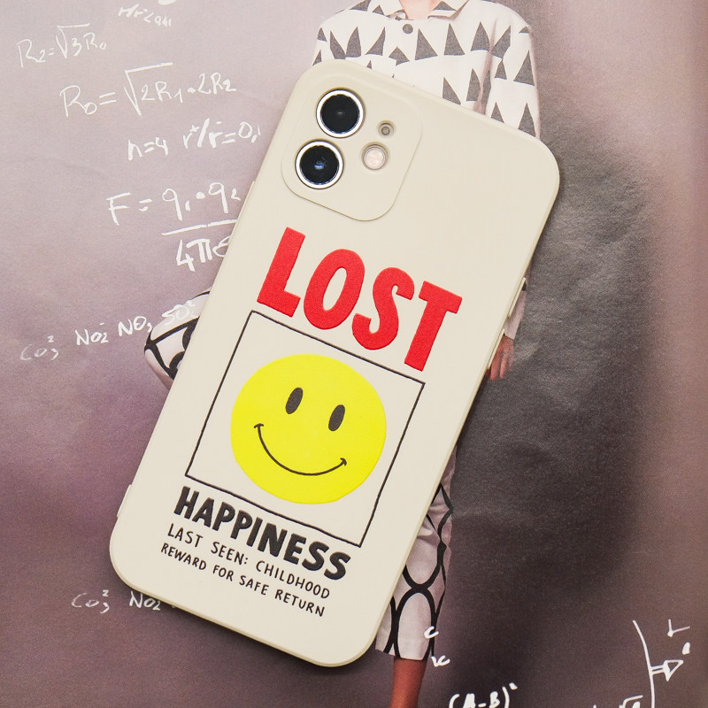 失去快乐笑脸复古ins文字液态硅胶适用苹果手机保护套