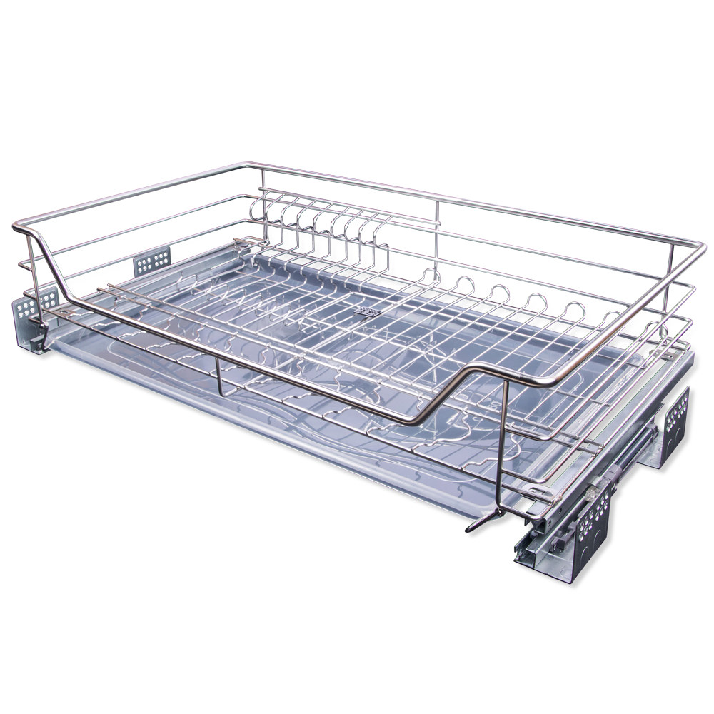 厨房橱柜拉篮304不锈钢单层缓冲抽屉式碗篮厨柜调味收纳碗架内置