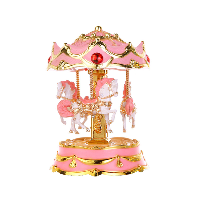 七彩灯欧式轻奢旋转木马音乐盒八音盒元旦圣诞节儿童女孩音乐盒