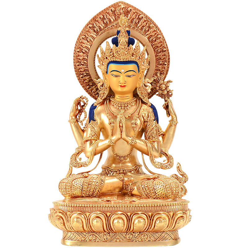 观音佛缘供佛密宗藏传佛教菩萨金观音全鎏纯铜7寸摆件