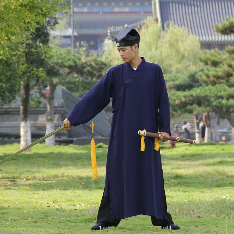 长袍三宝领亚亚麻太极武当武当山道士三清服装太极服