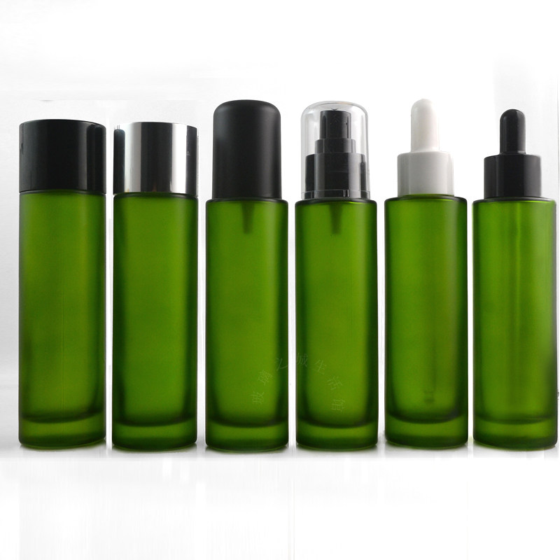 80ml墨绿磨砂绿高白料玻璃瓶水瓶滴管细雾乳液化妆