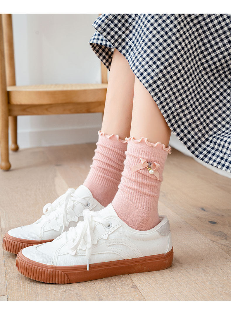 全棉社花边夏天女袜全棉薄款夏季可爱jk日系中筒袜