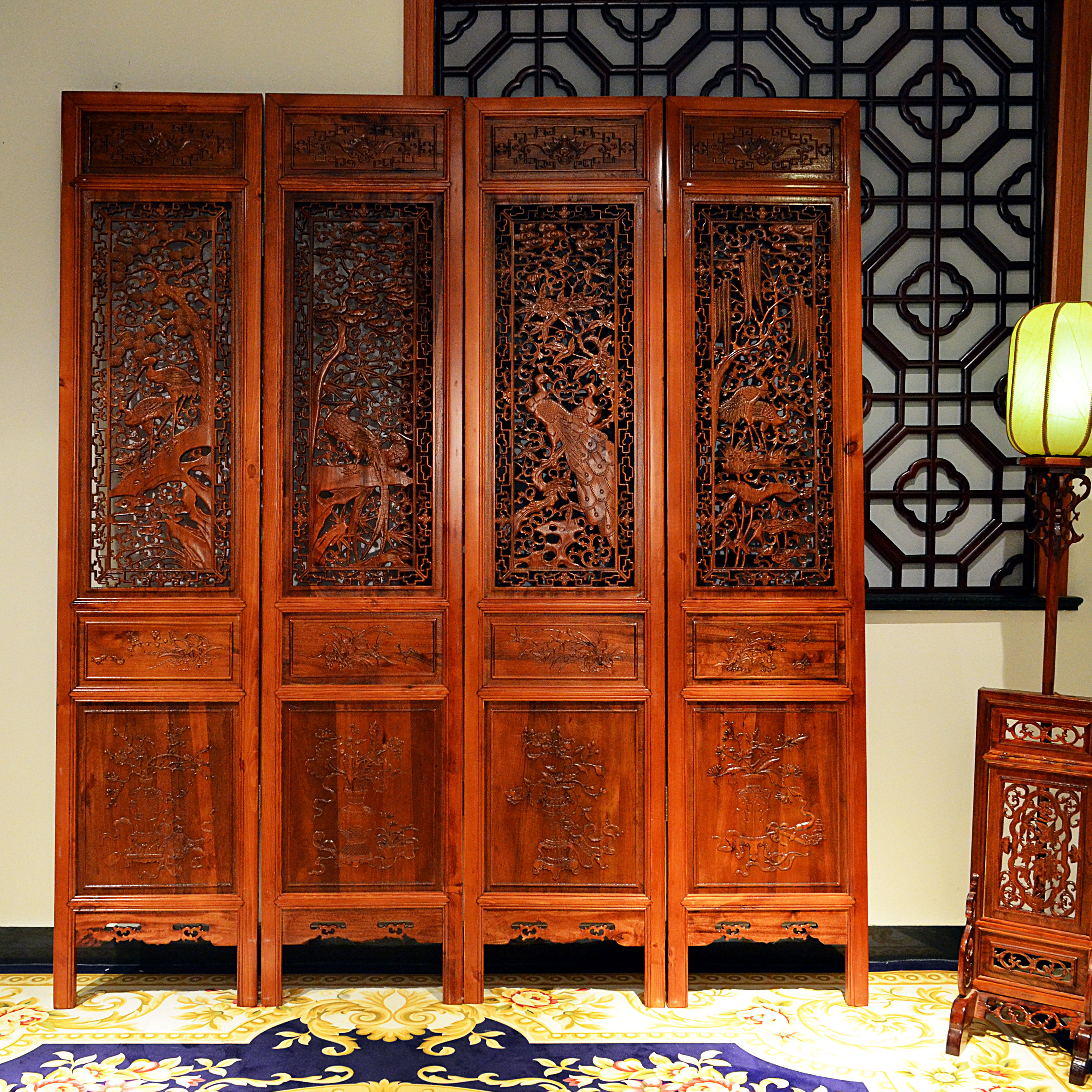 屏风仿古中式实木镂空客厅家用移动隔断卧室折屏