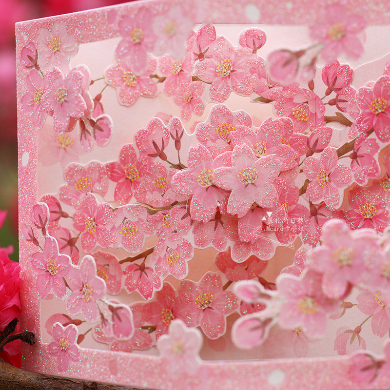 日本春天立体贺卡粉色樱花树万用母亲节妈妈礼物贺卡