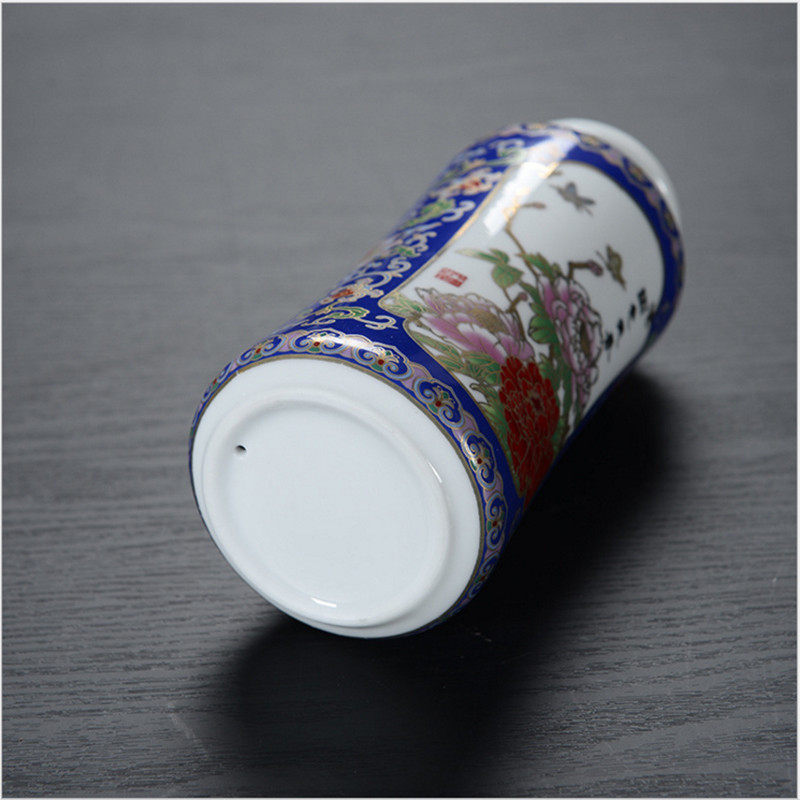 景泰蓝陶瓷保温杯双层隔热办公水杯带盖便携车载保温杯