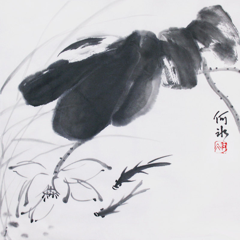 原创写意国画宣纸字画水墨墨荷花鸟手绘真迹国画