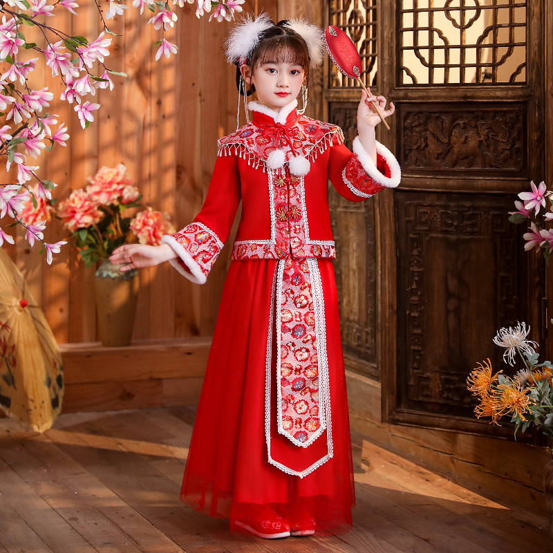 女童汉服冬装拜年儿童新年古装襦裙中国国风唐装