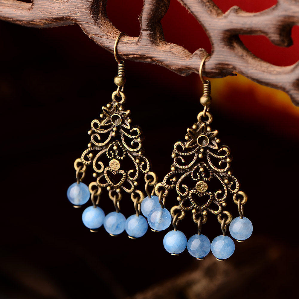 云南民族风耳环女宫廷古装饰品气质复古风古典个性耳坠无耳洞耳夹