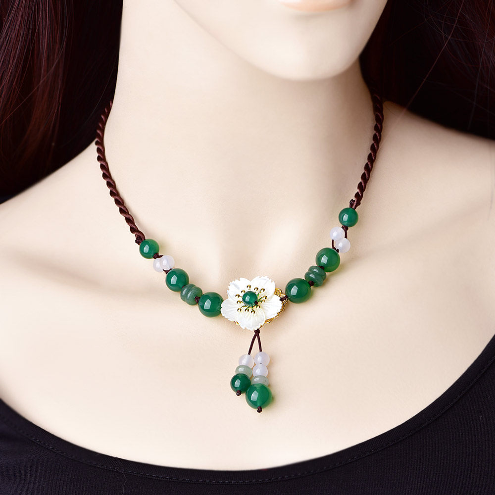 民族风玛瑙项链锁骨链复古风手工编织挂件吊坠项链