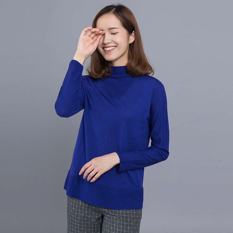 海尔曼斯秋冬新款女式立领纯色纯羊羊毛衫毛衣针织衫毛针织衫