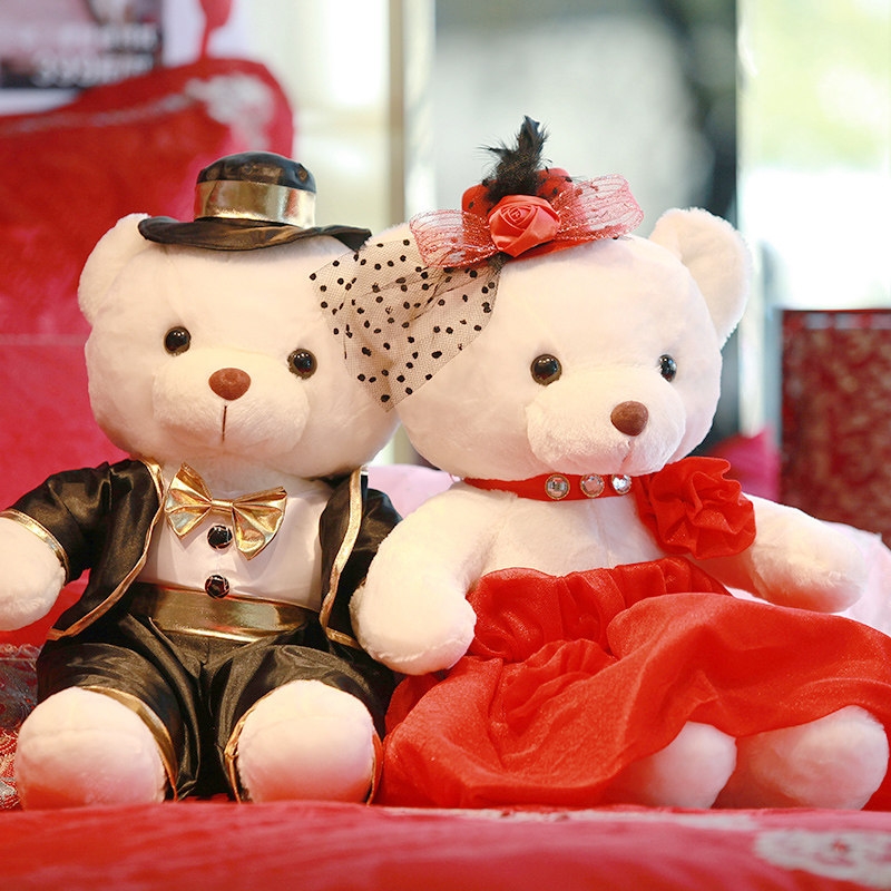 压床娃娃一对情侣熊婚纱泰迪熊大号毛绒玩具熊布玩偶公仔结婚礼物