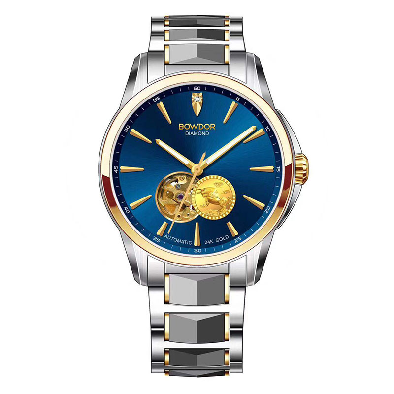 专柜正品宝舵手表机械表官网间钨钢24k金真钻镂空国产腕表