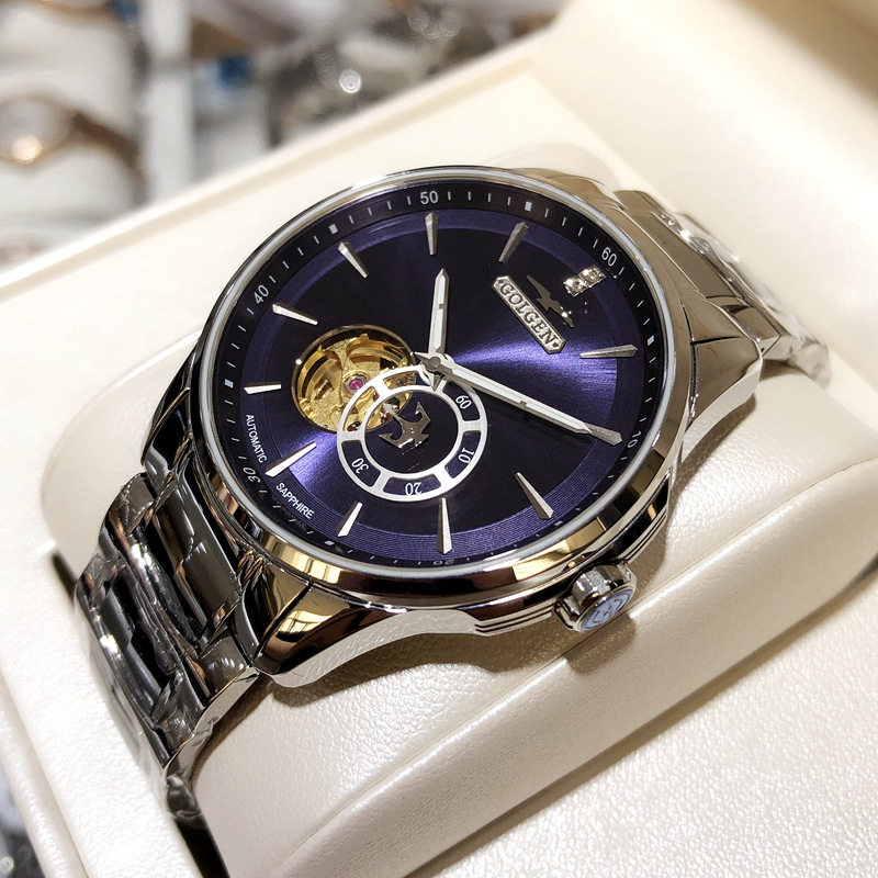 专柜正品古尊手表镂空夜光机械表三针防水商务国产腕表