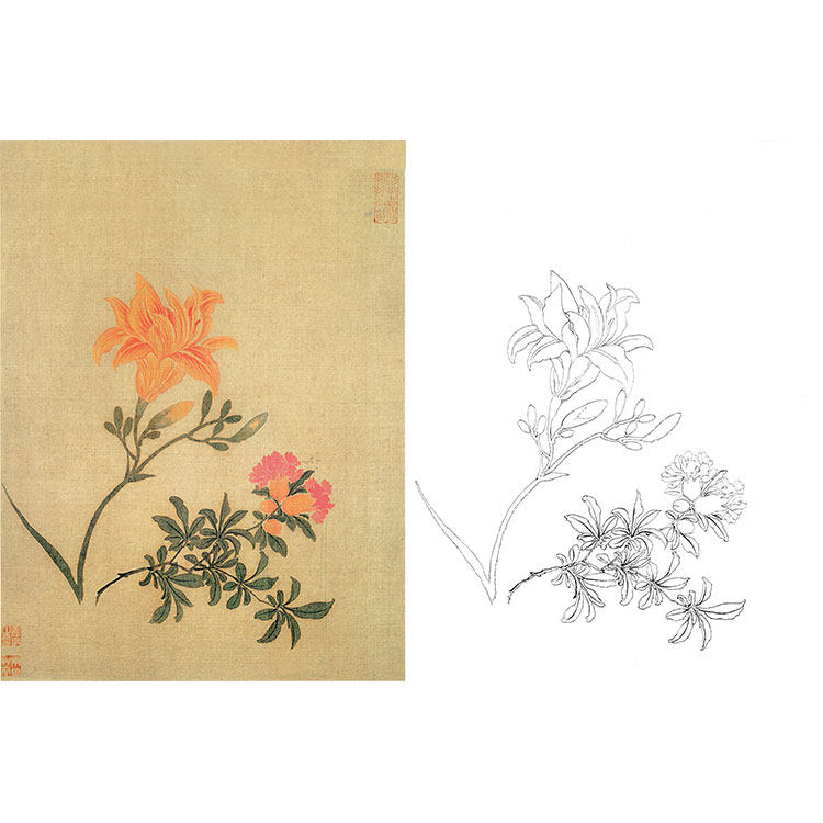 工笔画白描底稿恽寿平没花卉小品实物打印稿尺寸国画