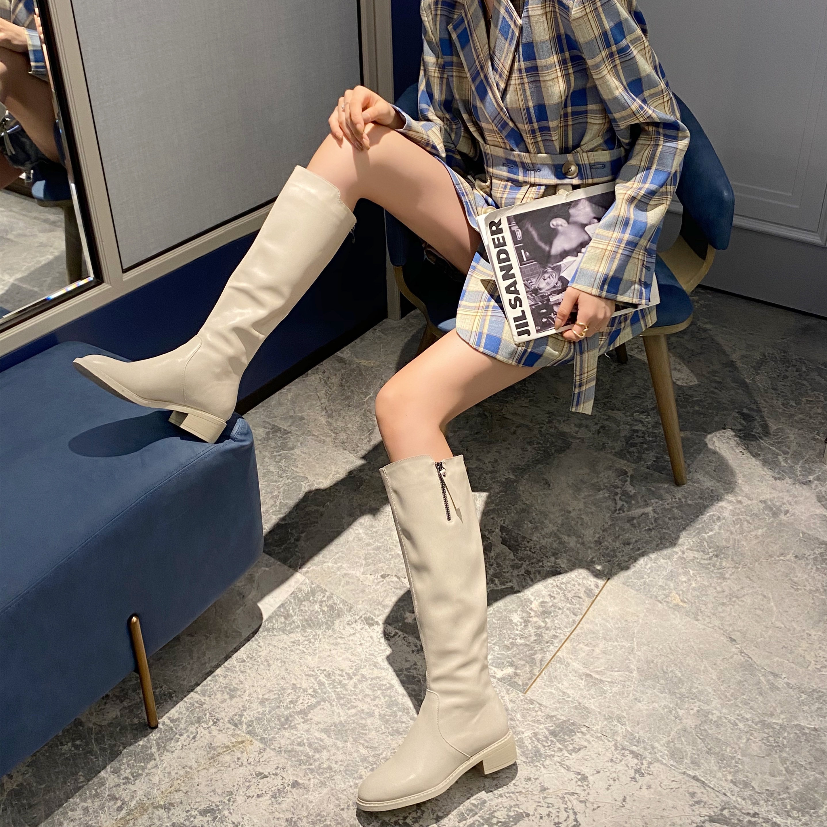 不过膝2020秋冬季新款百搭粗跟高筒小个子显瘦骑士靴  布拉阁时尚女鞋