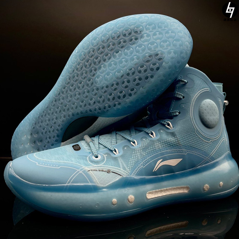 李宁lining驭帅1442天山蓝高帮耐磨荧光果红篮球鞋abaq03325