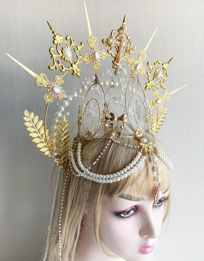 原创洛丽塔lolita圣母光环环发光圈教堂教皇金色发饰