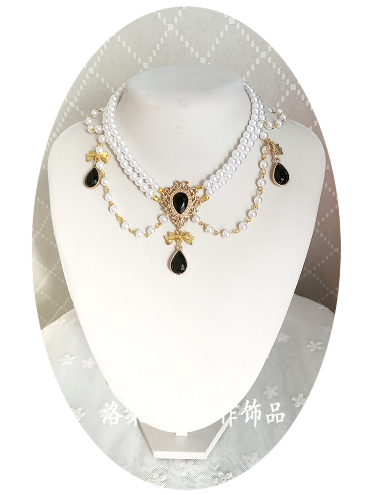 复古lolita巴洛克水滴珍珠锁骨蓝宝石短款欧式宫廷项链