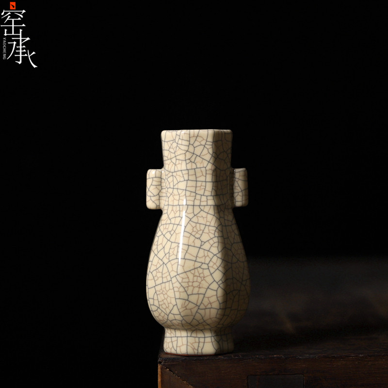 龙泉青瓷吴学远手工传世哥窑墨纹梅花贯耳台面花瓶花瓶