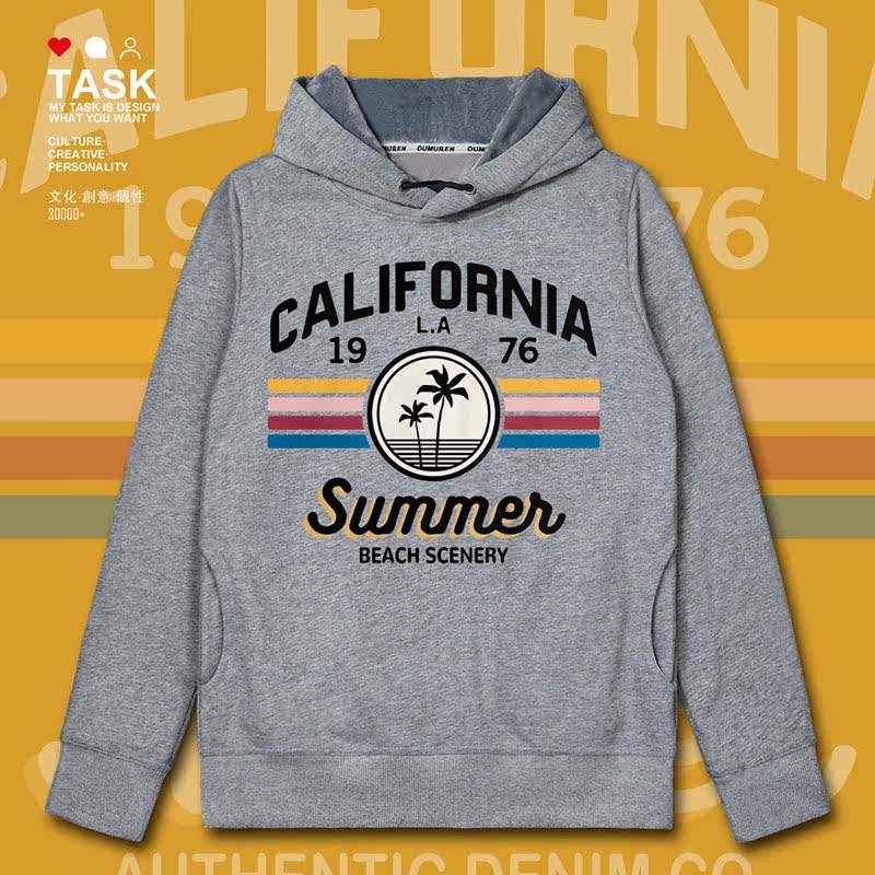 task加州california海滩景色连帽卫衣男女个性复古卫衣