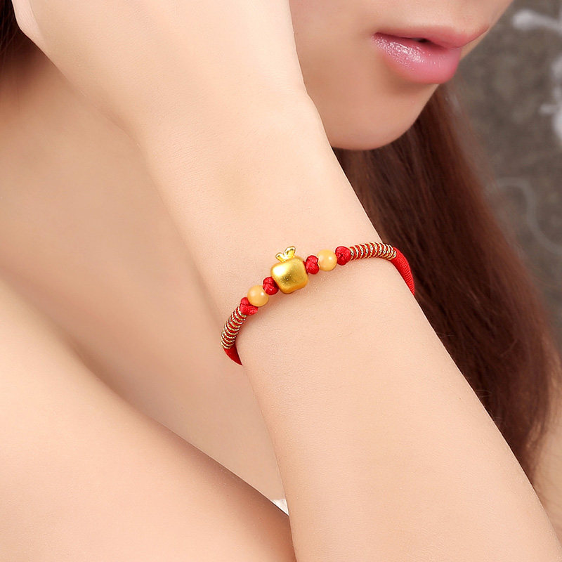 手链黄金百福珠宝3d金足红绳转运路路通金苹果情人手饰