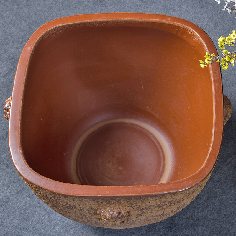 复古陶瓷鱼缸家用方形水缸简约养鱼睡碗莲荷桌面缸