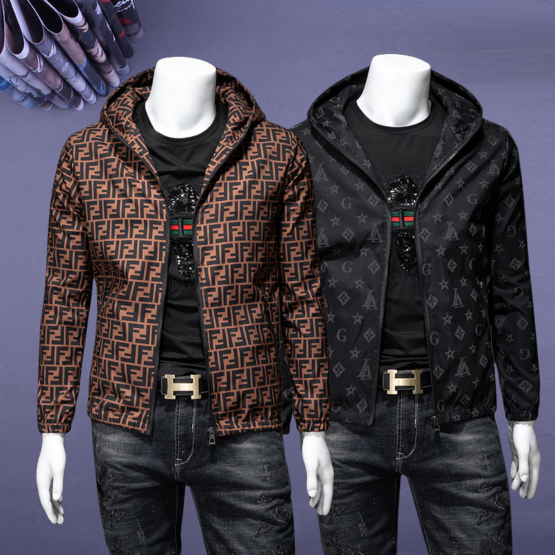 欧洲站男士外套春秋情侣新款韩版潮流修身青年连帽百搭个性夹克男