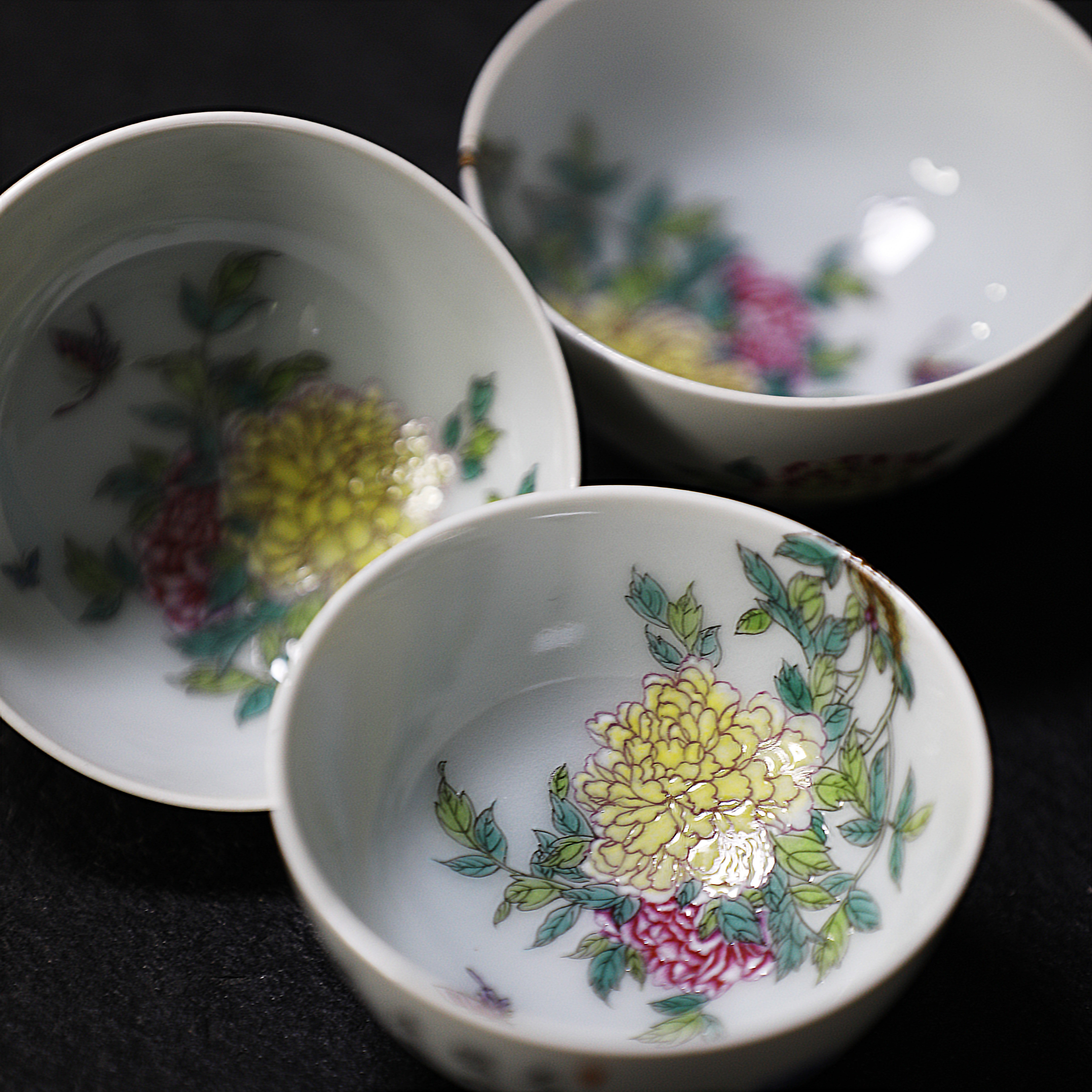 栖梧景德镇陶瓷茶具手绘粉彩鸡心杯中中式复古古风茶杯