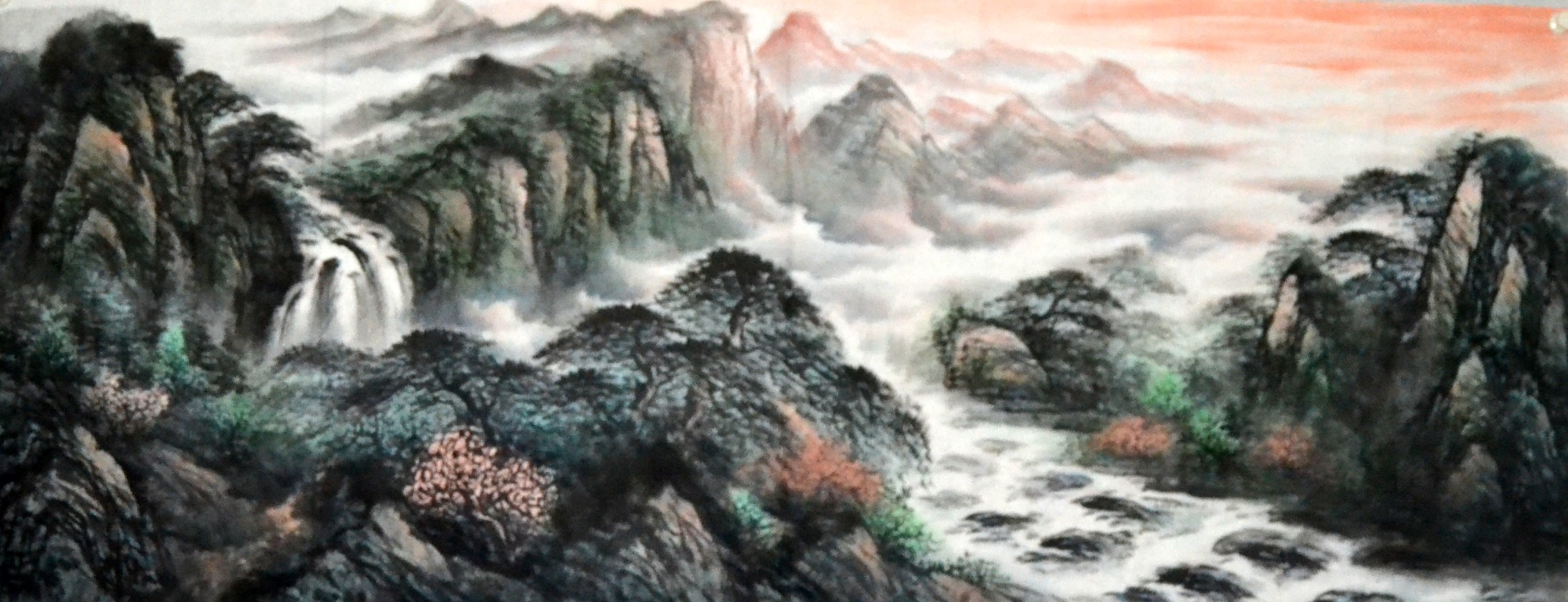 青绿字画国耀周国耀书房装饰手绘国画山水画春景国画