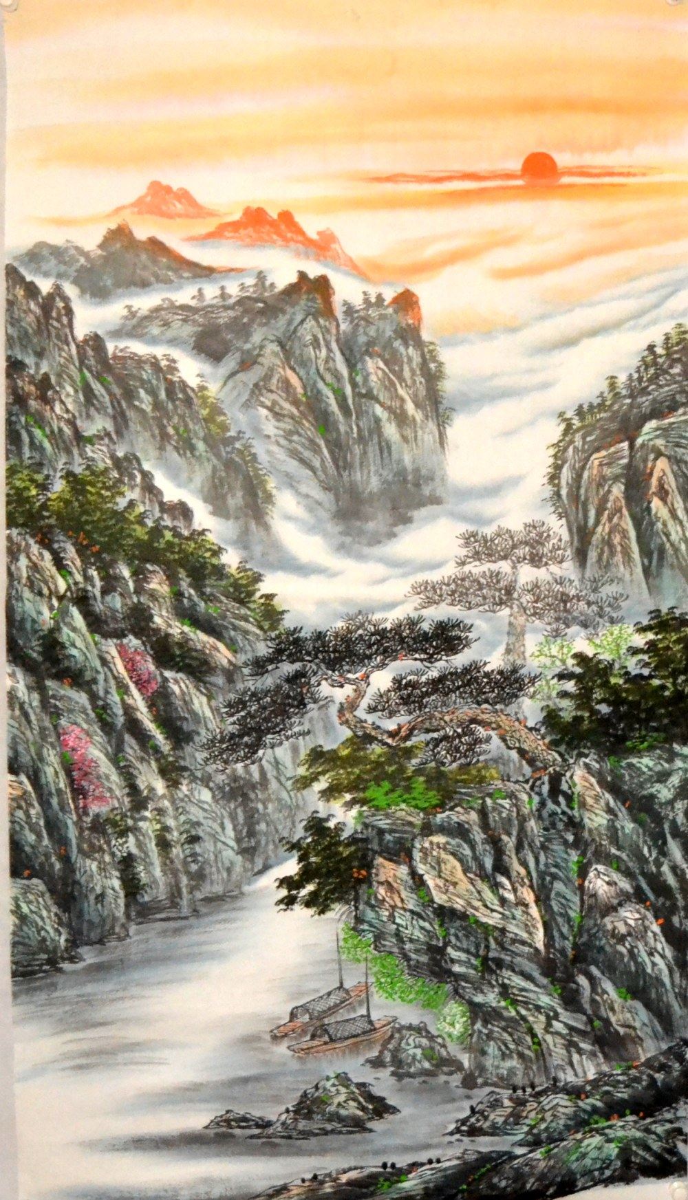 中堂装饰墙画手绘客厅青绿春景无款字画山水画国画