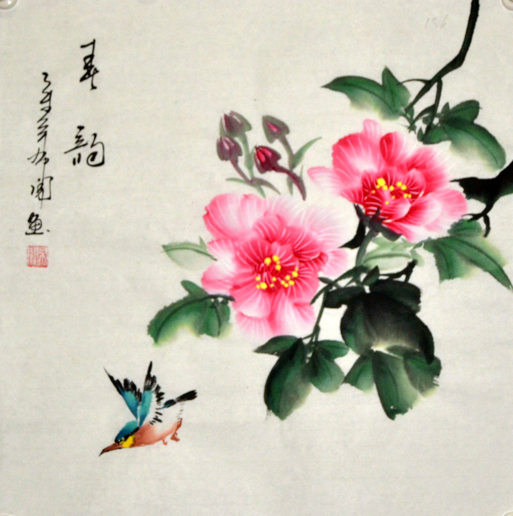 三尺斗方国画迎春花鸟画画布客厅手绘国画