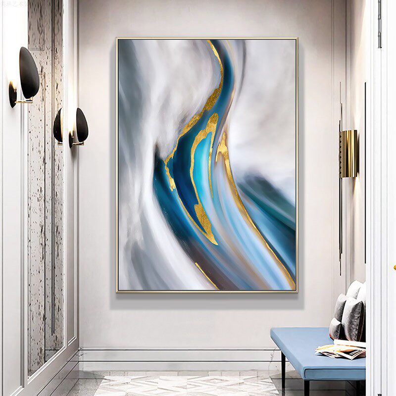 金箔手工油画现代简约轻奢玄关挂画客厅壁画卧室油画