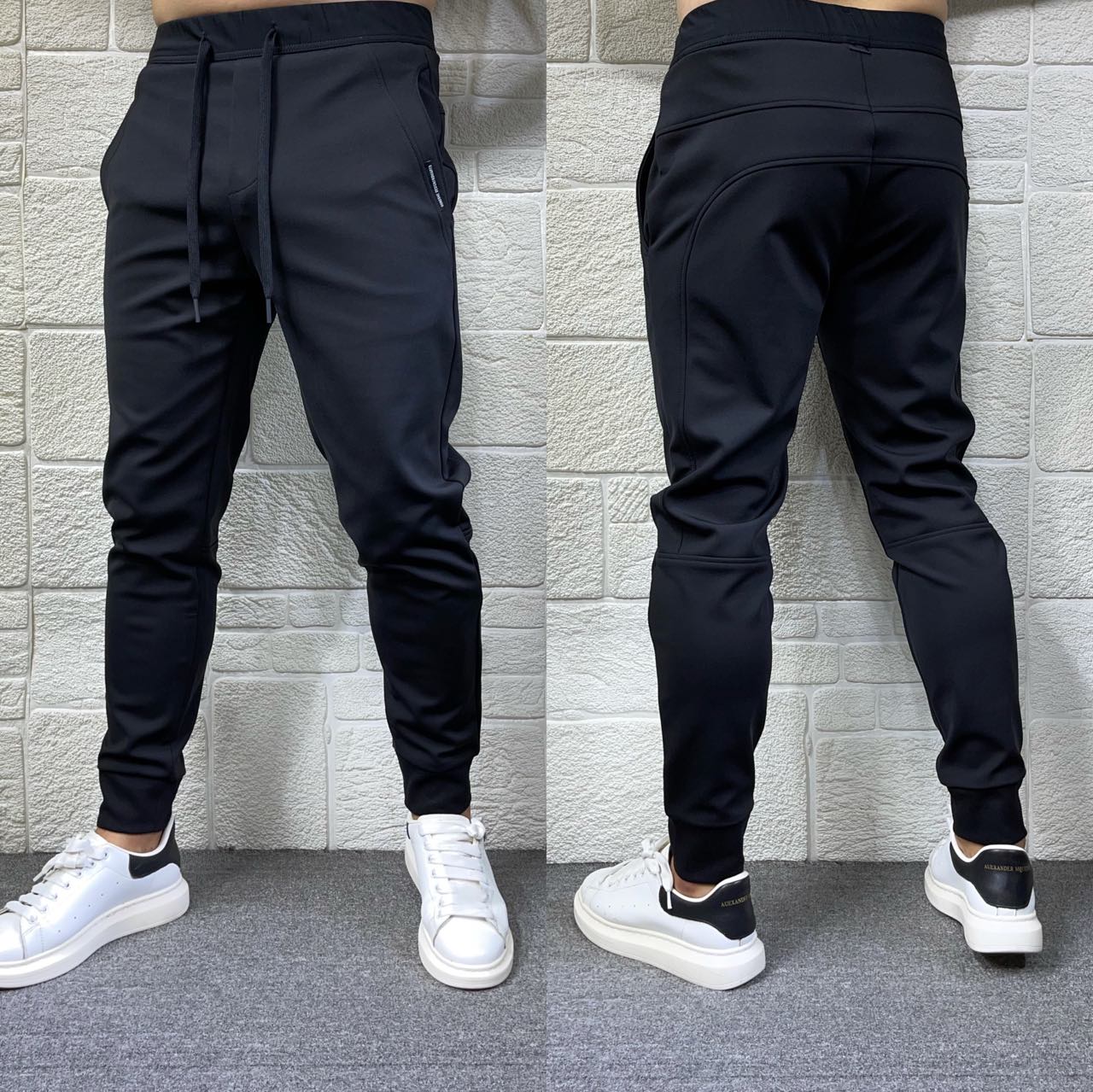 加绒加厚2021秋冬款 亮面卫裤 净版黑色运动裤束脚长裤休闲裤子男