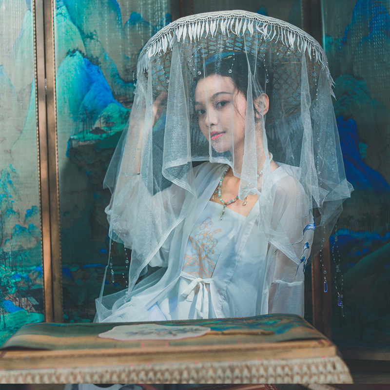 古风帷幔斗笠汉服英气侠女写真道具重工制作发饰