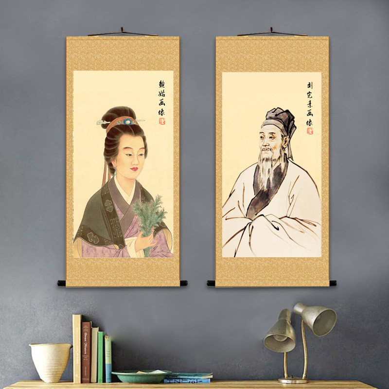 名医鲍姑葛洪刘完素画像挂画中医养生艾灸药店诊所国画