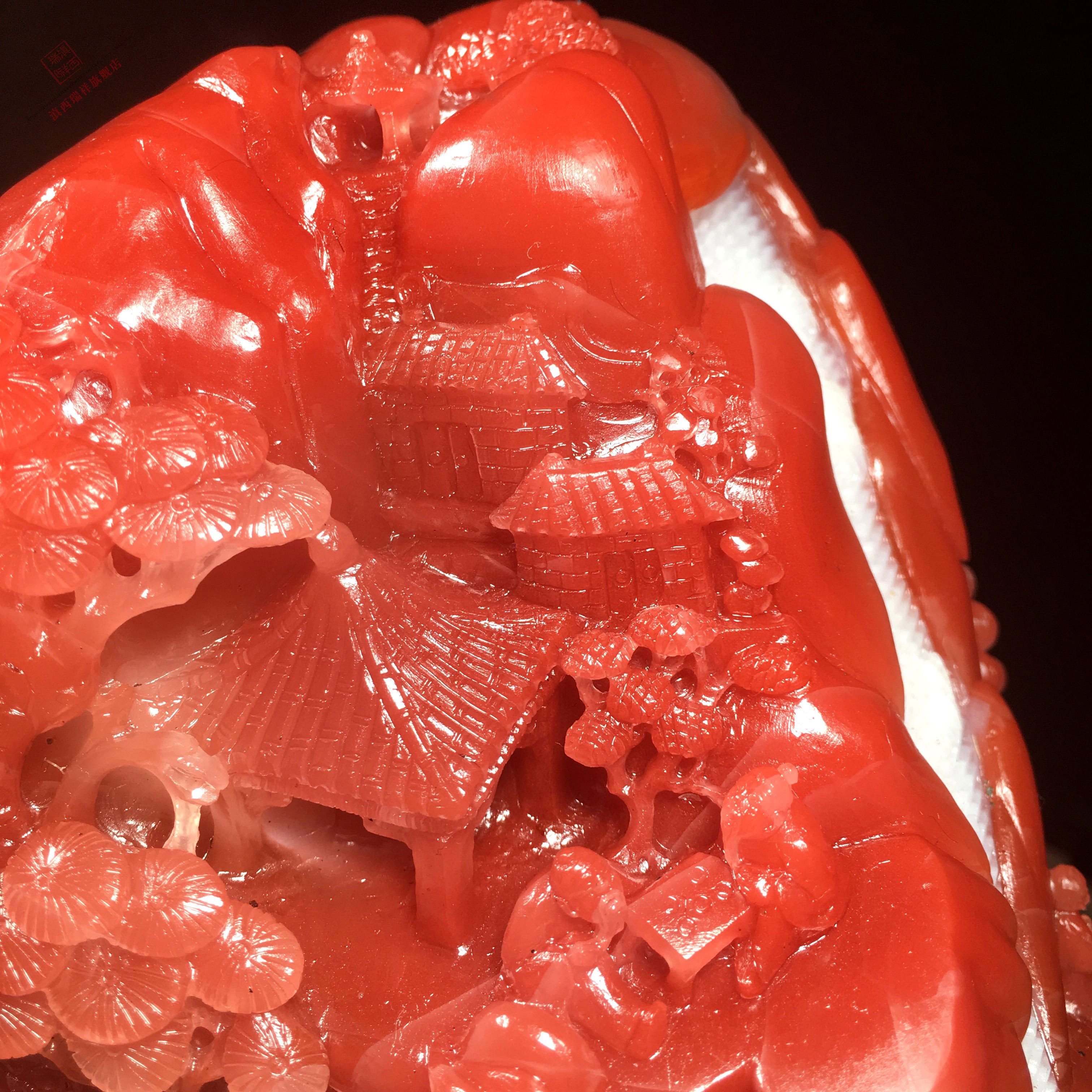 滇西瑞祥天然原矿保山南红玛瑙巧雕山水人物大摆摆件