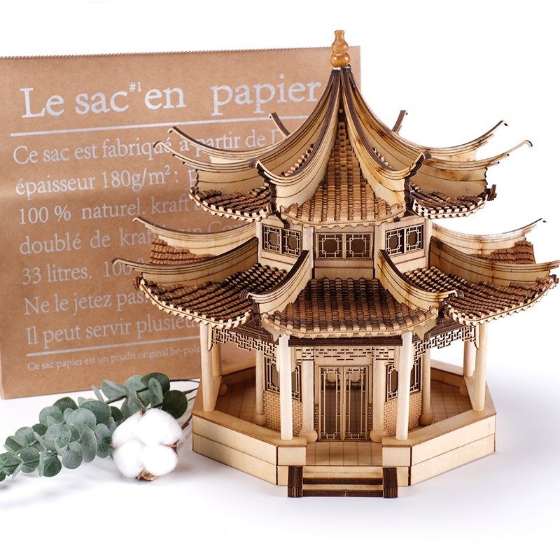 中式diy手工手工制制作仿古建筑模型材料拼装八角模型制作工具