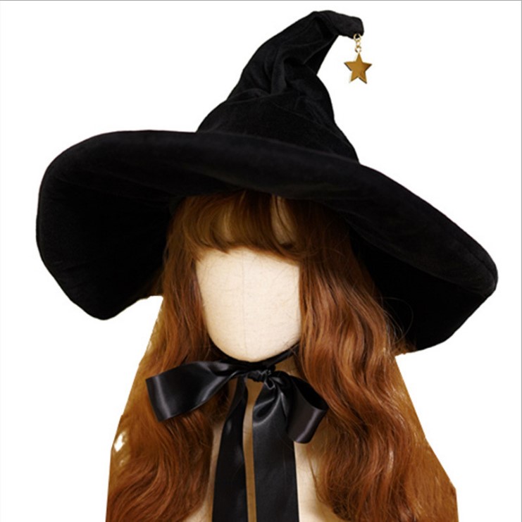 lolita洛丽塔万圣节女巫cos魔女女帽大帽丝绒华丽帽子