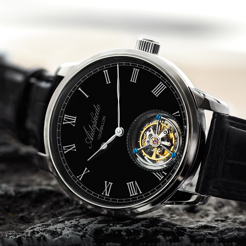 衔尾蛇中轴陀飞轮机械手表st8230男士腕表鳄鱼皮带手表定制