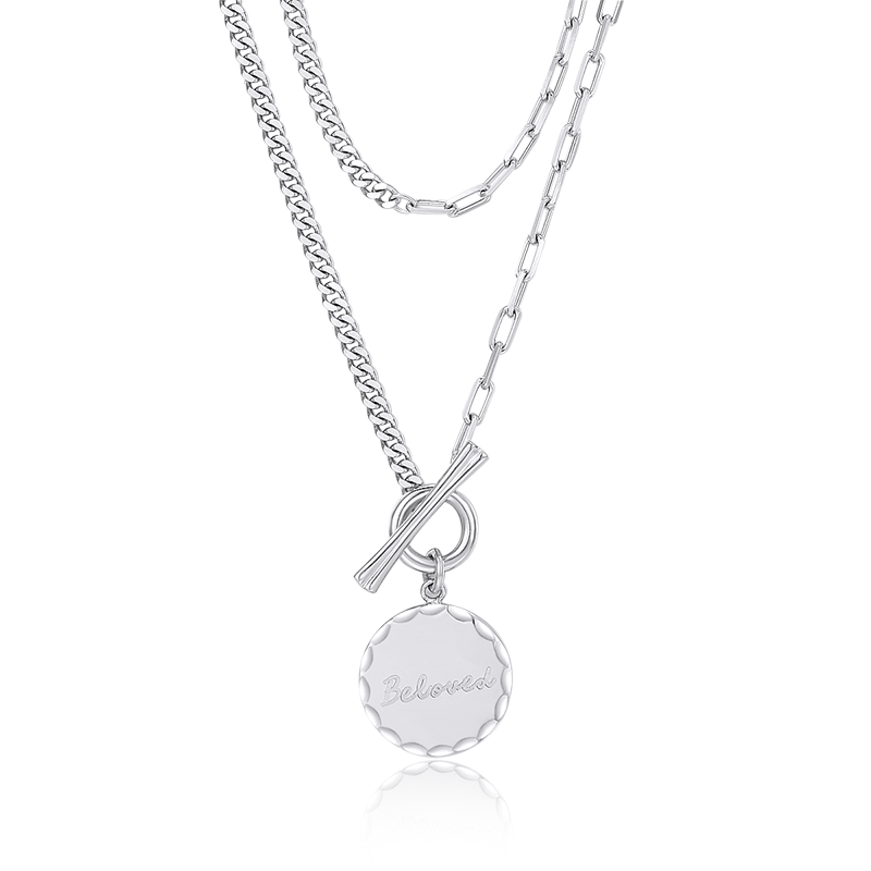 项链beloved圆牌铂金pt950网红套链白金锁骨链送颈饰