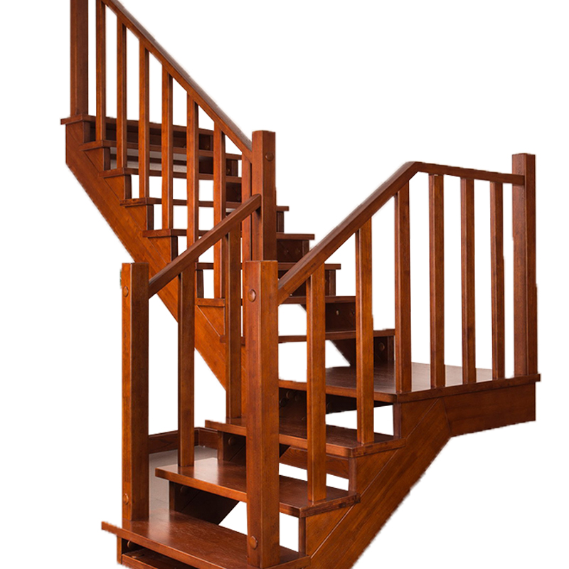定制中式花格整体实木楼梯木扶手立柱栏杆别墅跃层复式阁楼踏步板
