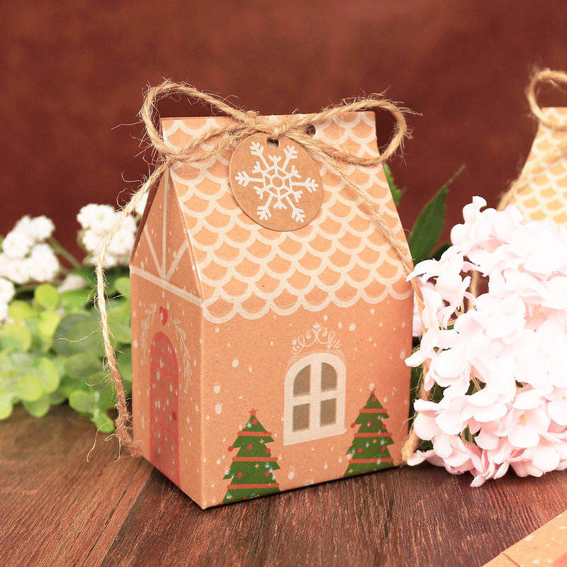 可爱圣诞元素房子牛皮纸糖果盒烘焙饼干儿童生日点心包装盒