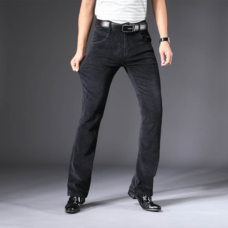 秋冬新款男装灯芯绒休闲裤韩版潮黑色宽松男微喇叭休闲裤