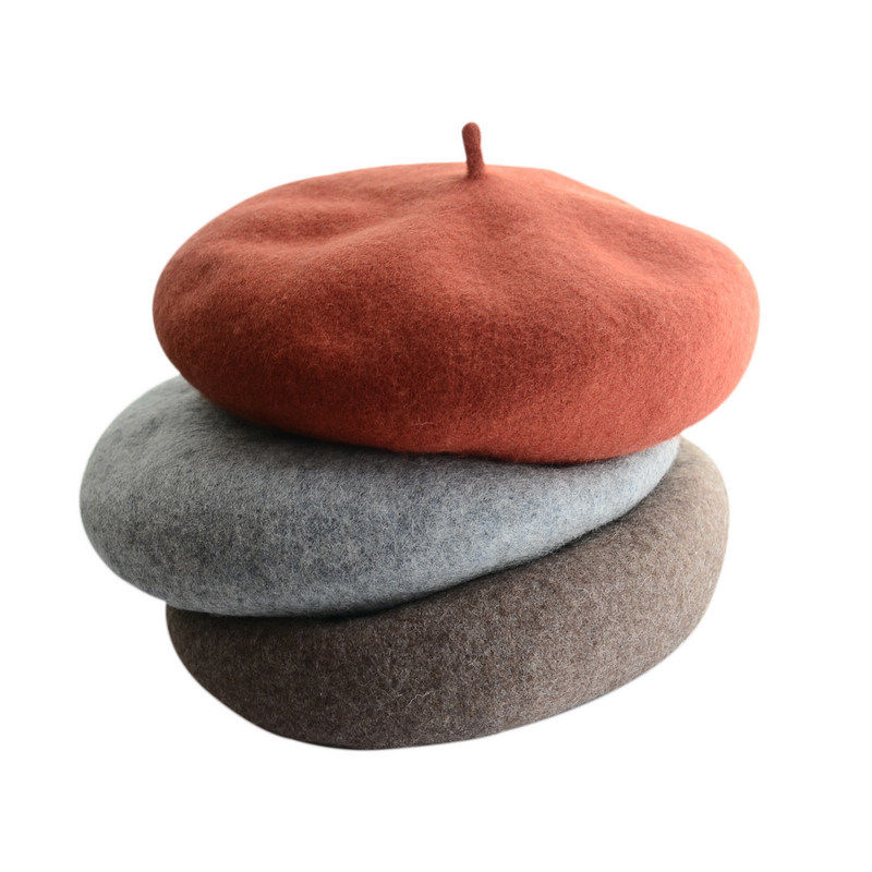 纯羊毛蘑菇帽日系贝雷画家帽复古蓓蕾女帽子文艺秋冬保暖纯色