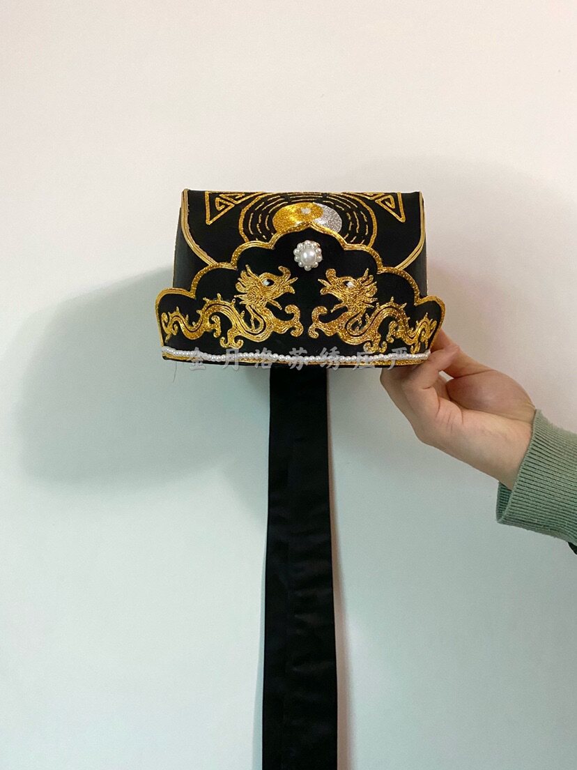 金月洛苏绣全手工盘金雷巾太极八卦纹八宝龙纹道士帽道教工艺品