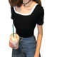 Summer Korean version of the new women's dress with generous collar Slim slimming contrast color simple and versatile short-sleeved t-shirt top bottoming shirt Summer Korean version of the new women's dress with generous collar Slim slimming contrast color simple and versatile short-sleeved t-shirt top bottoming shirt